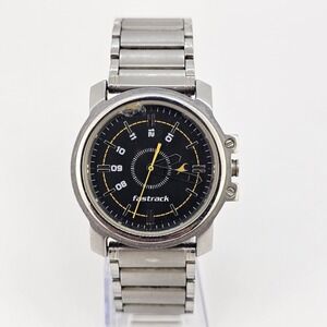 Fastrack Men's Watch 42MM Black Dial‎ Gray Bracelet Band 7.5" New Battery